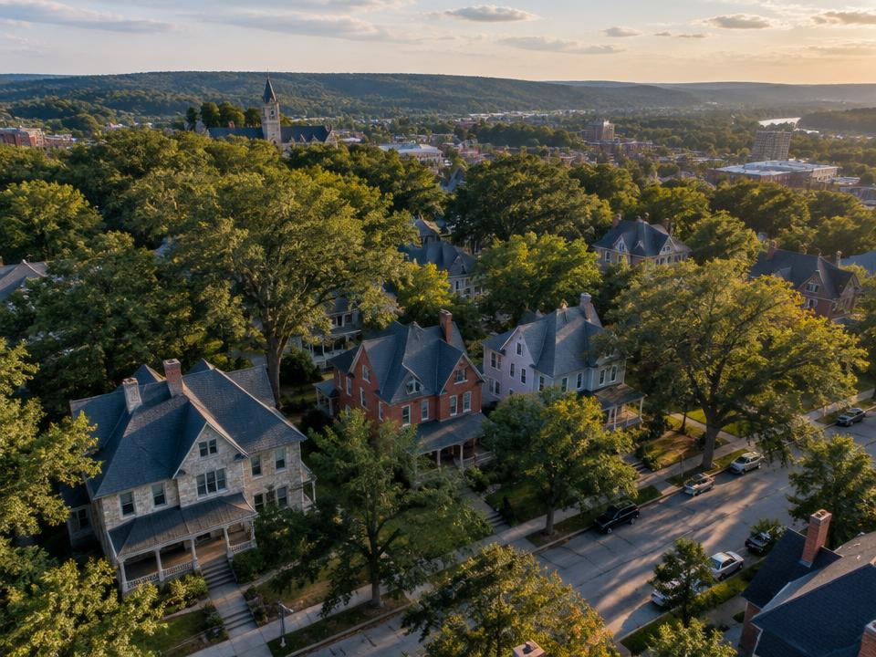 Aerial view of homes in Lawrence, KS